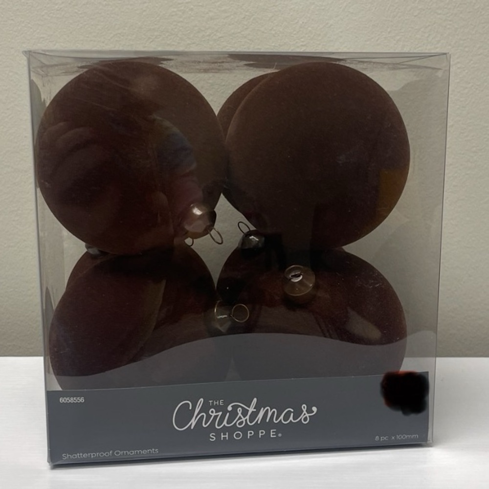 Hobby Lobby Flocked Ornaments Velvet Holiday Balls Christmas, Set of 8 100mm